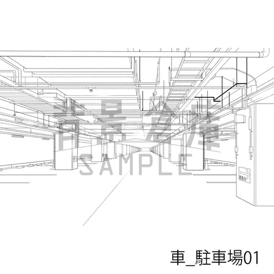 車_駐車場01_トーン