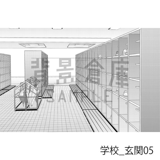 学校_背景素材集39(玄関)_トーン
