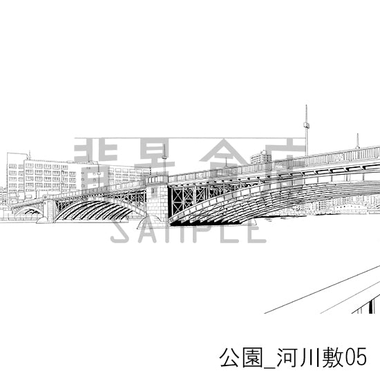 公園_背景素材集4(河川敷)_トーン