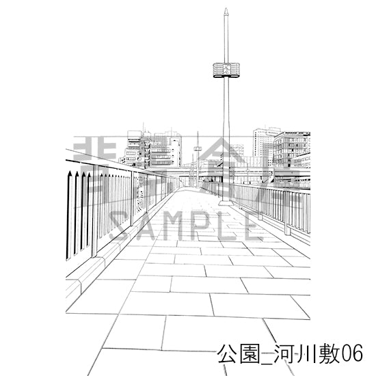 公園_背景素材集4(河川敷)_トーン