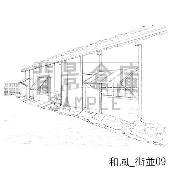 和風_背景素材集4（街並）_トーン