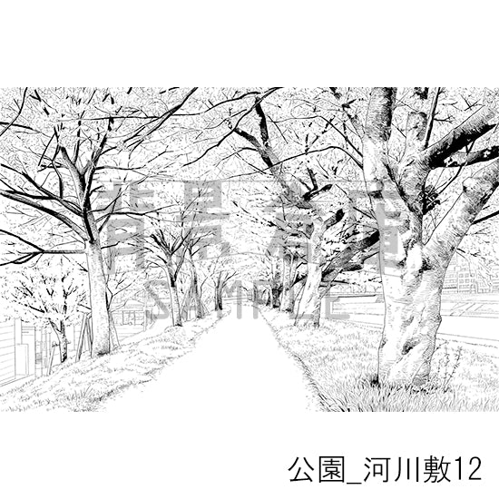 公園_背景素材集5(河川敷)_トーン