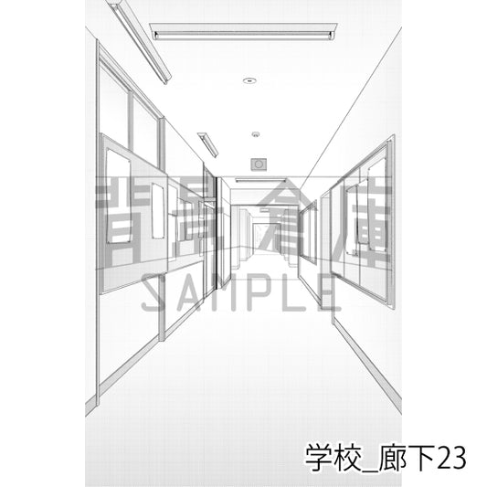 学校_背景素材集41(廊下)_トーン