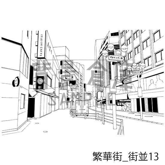 繁華街_セット2(街並)