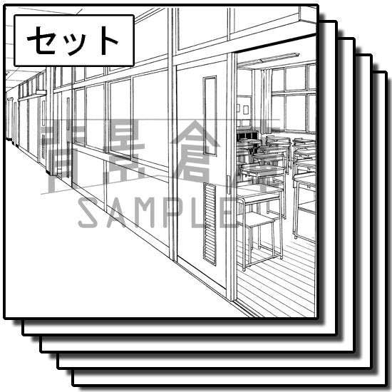 学校の廊下の背景セットです。（6枚組）