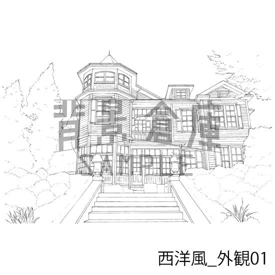 西洋風_セット5(外観 室内 墓地)