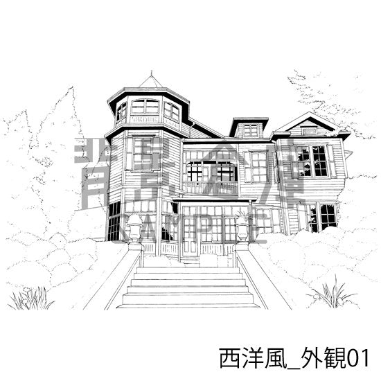 西洋風_セット5(外観 室内 墓地)