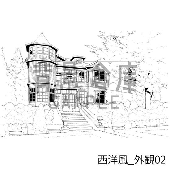 西洋風_セット5(外観 室内 墓地)