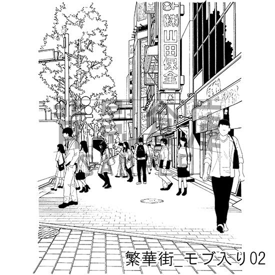 モブの入った繁華街の街並です。