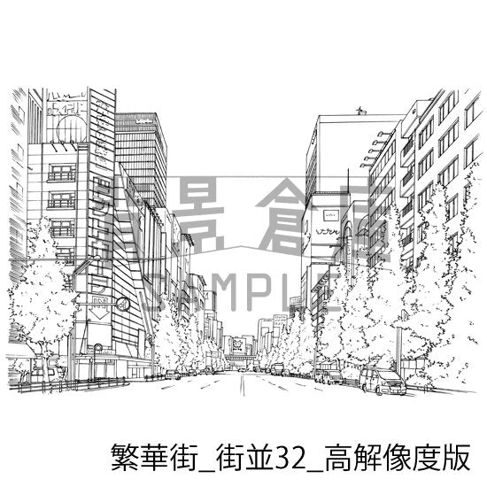 繁華街の街並の背景です。(高解像度版)