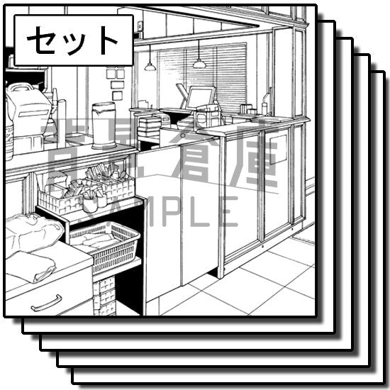 カフェの店内のセットです。(10枚組)