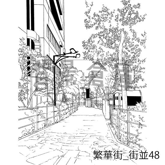 繁華街の背景集_セット8(街並)_トーン