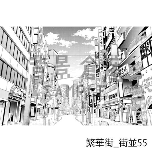 繁華街の背景集_セット10(街並)_トーン