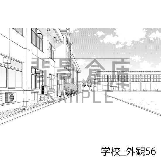 学校の外観(トーンつき)です。