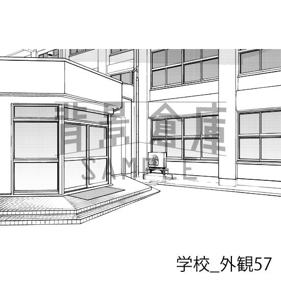 学校の外観(トーンつき)です。