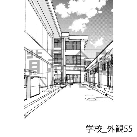 学校_背景素材集31（外観）_トーン