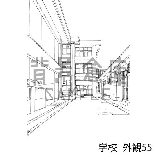 学校_背景素材集31（外観）_トーン