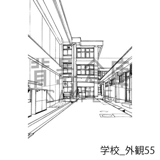 学校_背景素材集31（外観）_トーン