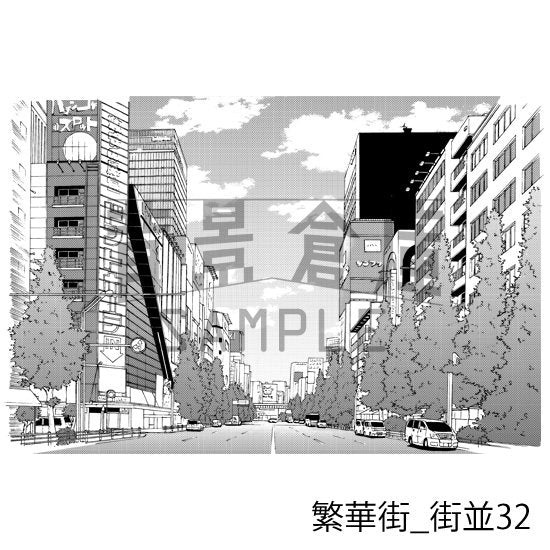繁華街の街並(トーンつき)です。