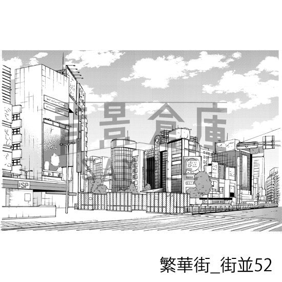 繁華街の街並(トーンつき)です。