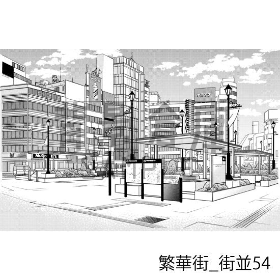 繁華街の街並(トーンつき)です。