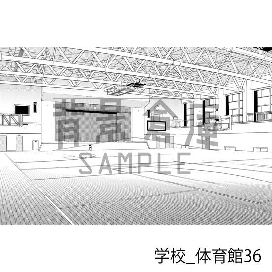 学校の体育館の背景(トーンつき)です。