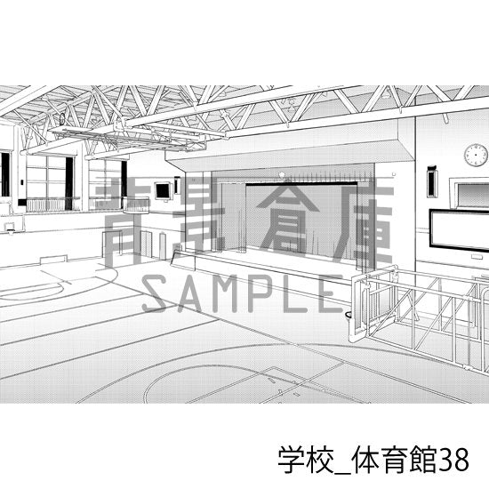 学校の体育館の背景(トーンつき)です。