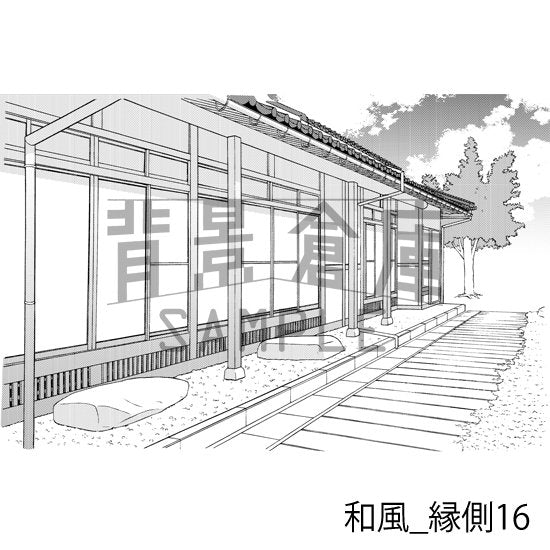 和風の縁側の背景(トーンつき)です。