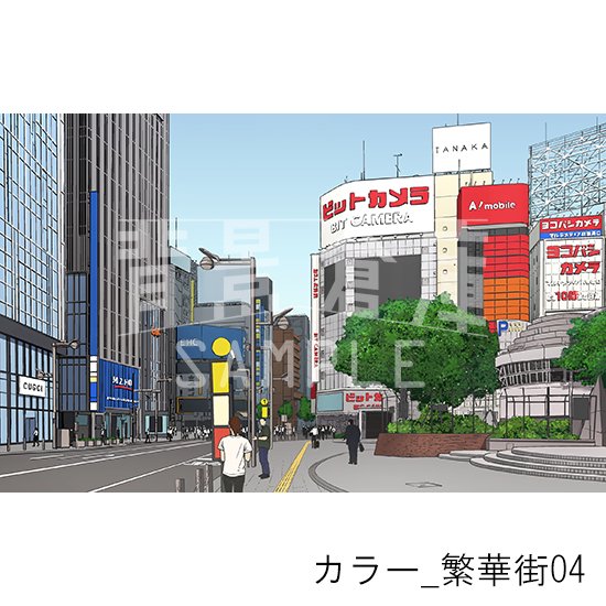 繁華街の背景(カラー)です。