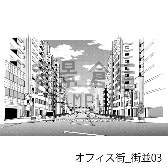 オフィス街の街並(トーンつき)です。