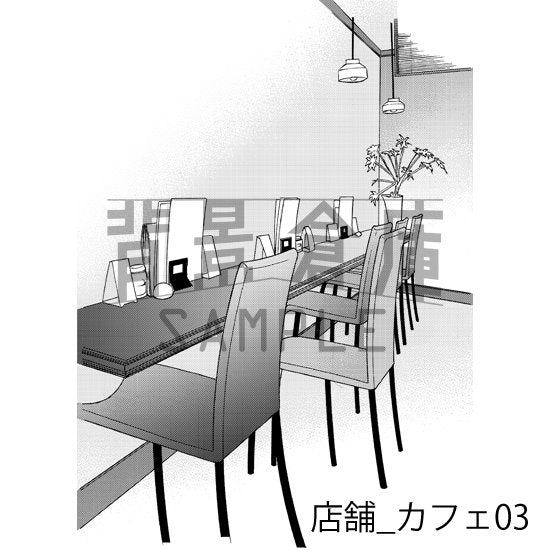 カフェの背景(トーンつき)です。