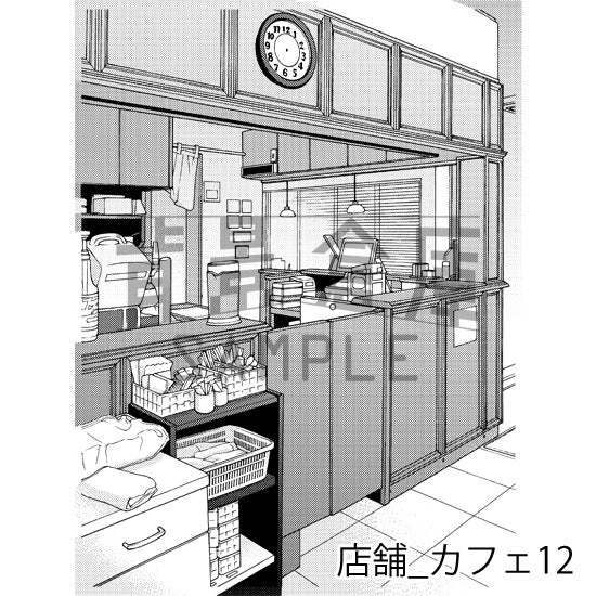 カフェの背景(トーンつき)です。