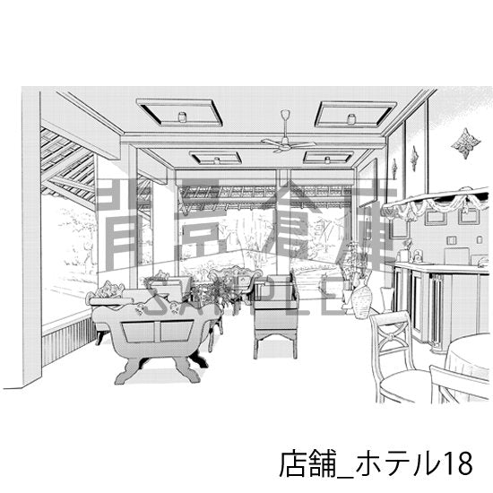 ホテルの背景(トーンつき)です。
