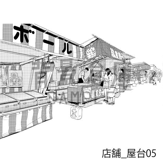 屋台の背景(トーンつき)です。