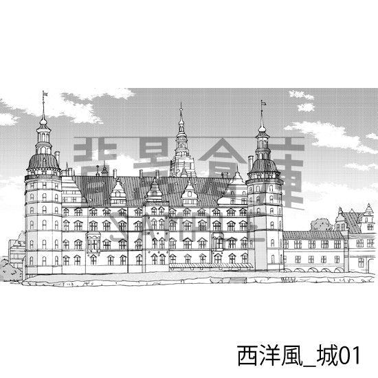城の背景(トーンつき)です。
