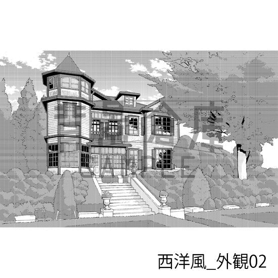 西洋風の背景(トーンつき)です。