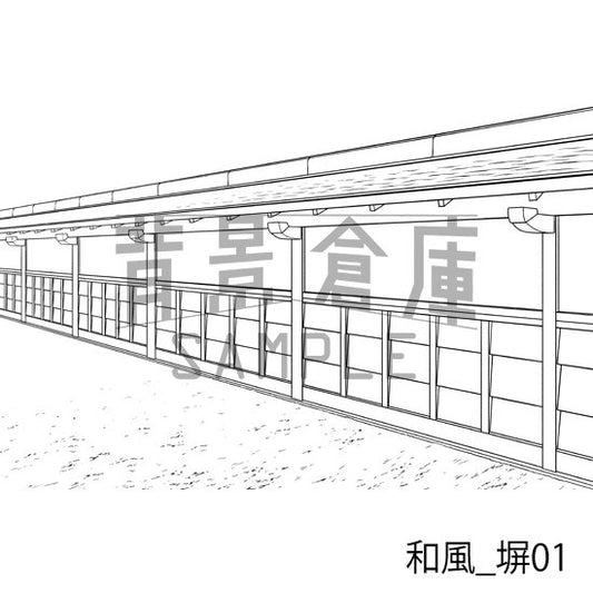 和風_塀01_トーン