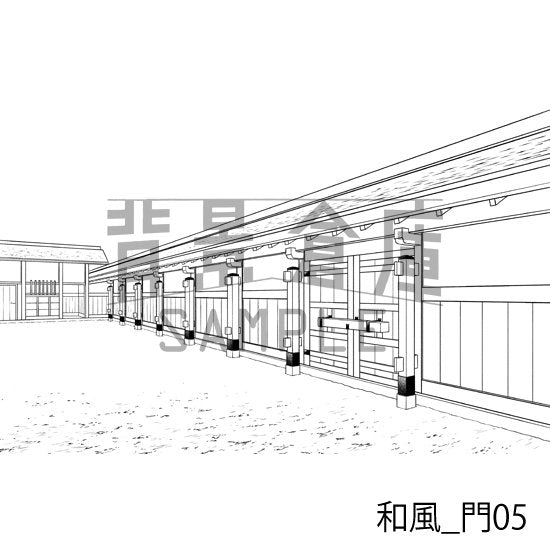 和風_背景素材集2(縁側 塀 門)_トーン