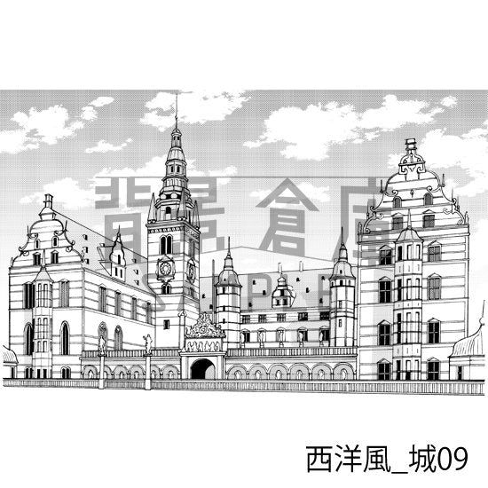 西洋風の城(トーンつき)です。