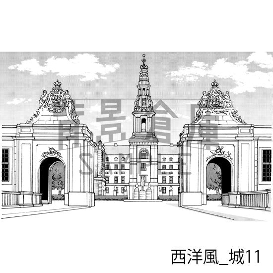 西洋風の城(トーンつき)です。