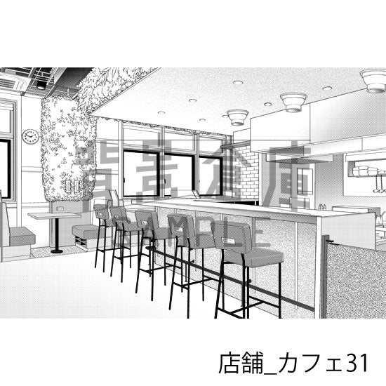 カフェの背景(トーンつき)です。