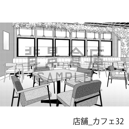 カフェの背景(トーンつき)です。