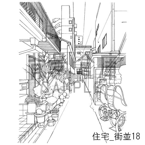 住宅_街並18_トーン
