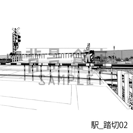 駅_背景素材集5(踏切・外観)_トーン