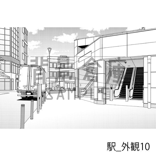 駅の背景(トーンつき)です。