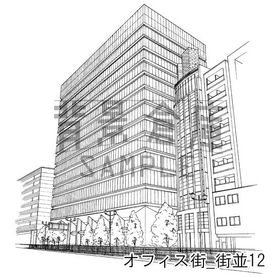 オフィス街_街並12_トーン