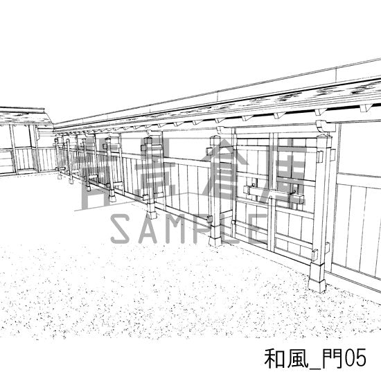 和風_セット2(縁側 塀 門)