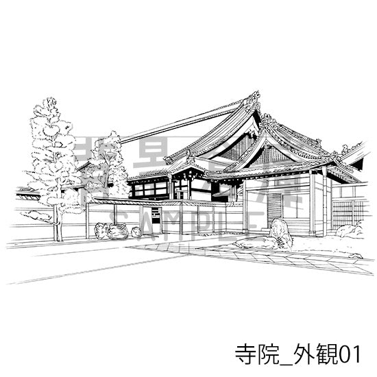 寺院_背景素材集1（外観）_トーン