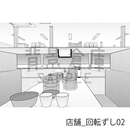店舗_背景素材集32（回転ずし）_トーン