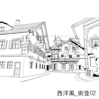 西洋風_街並02_トーン